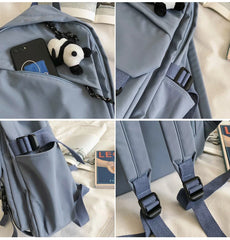 Panda Badges Backpack Women School Bag Teenage Shoulder Bag