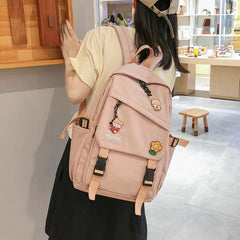 Panda Badges Backpack Women School Bag Teenage Shoulder Bag
