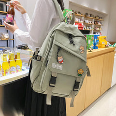 Panda Badges Backpack Women School Bag Teenage Shoulder Bag