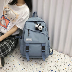Panda Badges Backpack Women School Bag Teenage Shoulder Bag