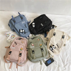 Panda Badges Backpack Women School Bag Teenage Shoulder Bag