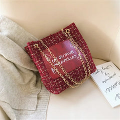 Women Chain Bucket Bag Outdoor Letter Tote Bag