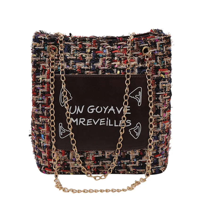 Women Chain Bucket Bag Outdoor Letter Tote Bag