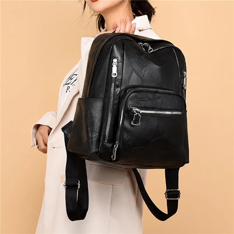 Women PU Leather Backpack Double Shoulder Bag Casual Backpack Purse