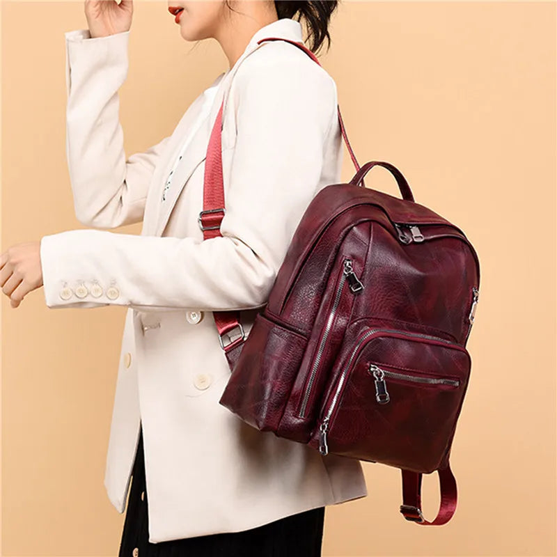 Women PU Leather Backpack Double Shoulder Bag Casual Backpack Purse