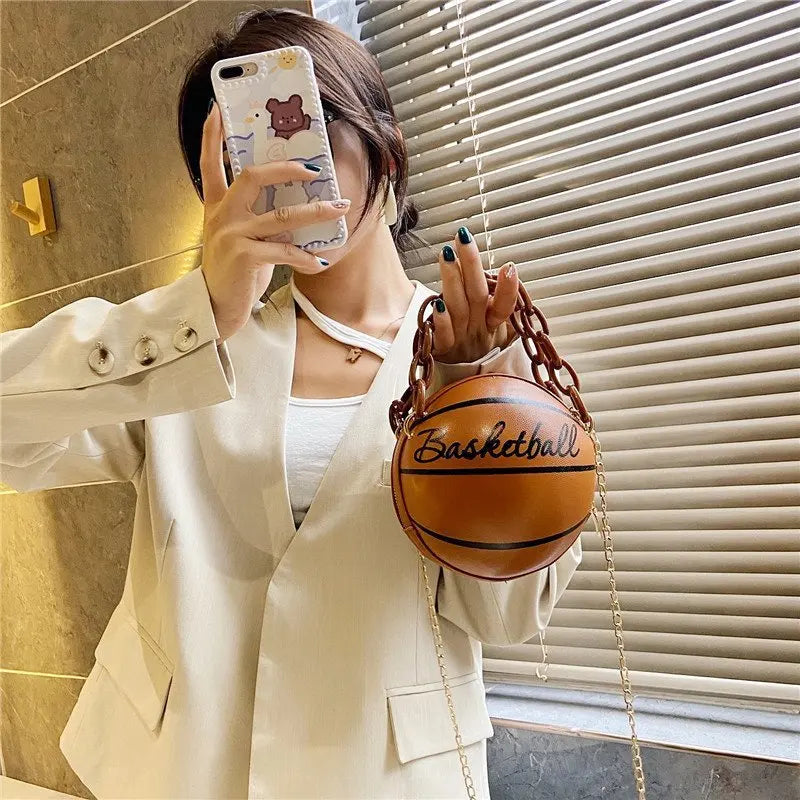 PU Leather Basketball Women's Chain Handbag Shoulder Bag