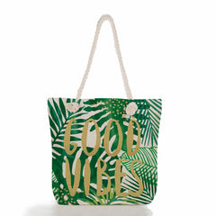 Tropical Palm Monstera Leaves Beach Tote Bag Women Summer Large Capacity