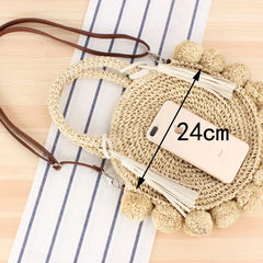 Summer Women Round Ball Bag Rattan Woven Shoulder Messenger Straw Bag