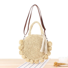 Summer Women Round Ball Bag Rattan Woven Shoulder Messenger Straw Bag