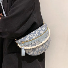Women's Beaded Fanny Pack Soft Fabric Waist Bag Female Waist Pack