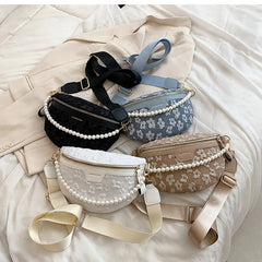 Women's Beaded Fanny Pack Soft Fabric Waist Bag Female Waist Pack
