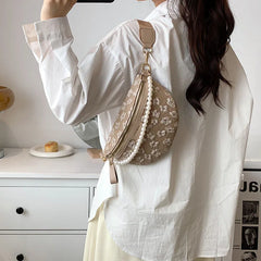 Women's Beaded Fanny Pack Soft Fabric Waist Bag Female Waist Pack