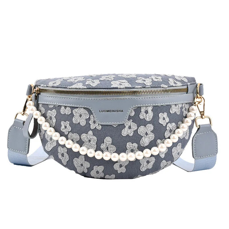 Women's Beaded Fanny Pack Soft Fabric Waist Bag Female Waist Pack