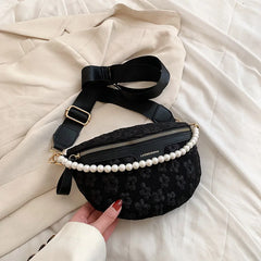Women's Beaded Fanny Pack Soft Fabric Waist Bag Female Waist Pack