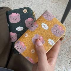Bear Print Key Holder Wallet Chain Zipper PU Leather Organizer Case Key Bag