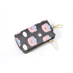Bear Print Key Holder Wallet Chain Zipper PU Leather Ladies Key Bag