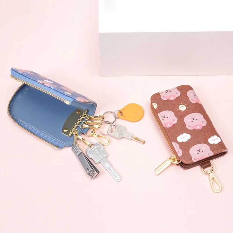 Bear Print Women Key Holder Wallet Chain Zipper Cover