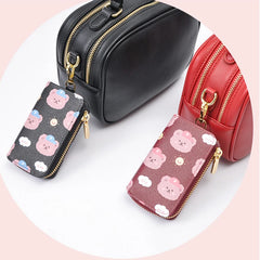 Bear Print Women Key Holder Wallet Chain Zipper Cover