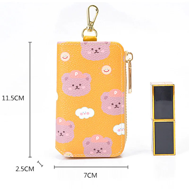 Bear Print Women Key Holder Wallet Chain Zipper Cover