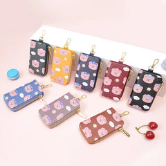 Bear Print Key Holder Wallet Chain Zipper PU Leather Cover