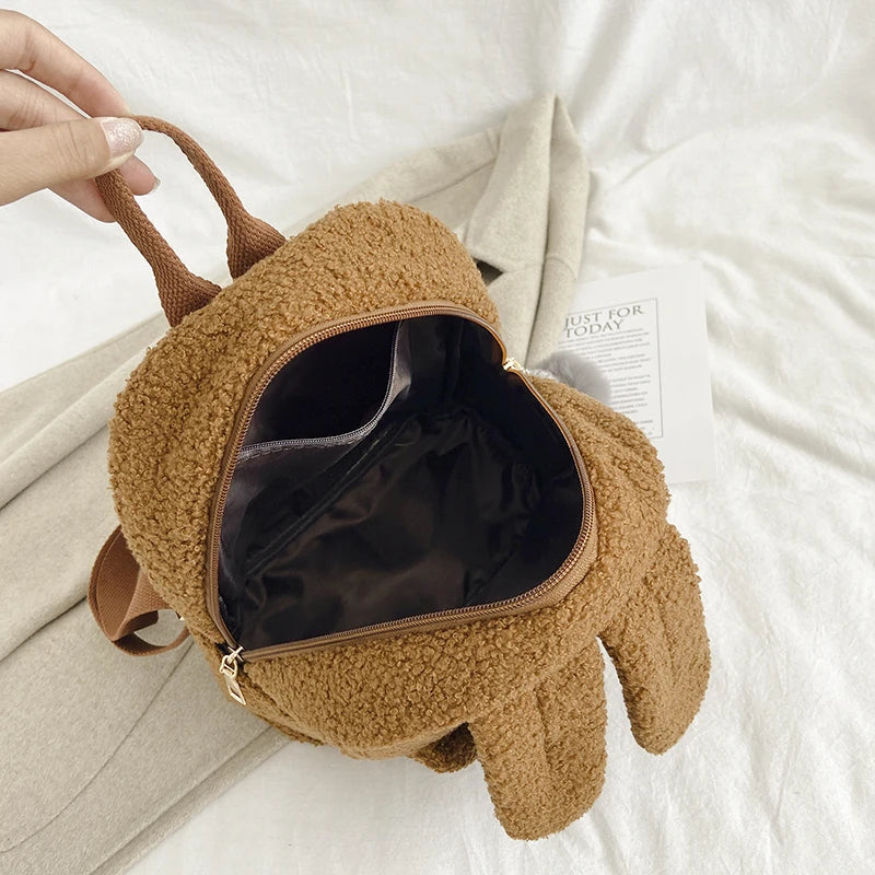 Big Ears Women's Lady Backpack Short Plush Furry Children Packsack