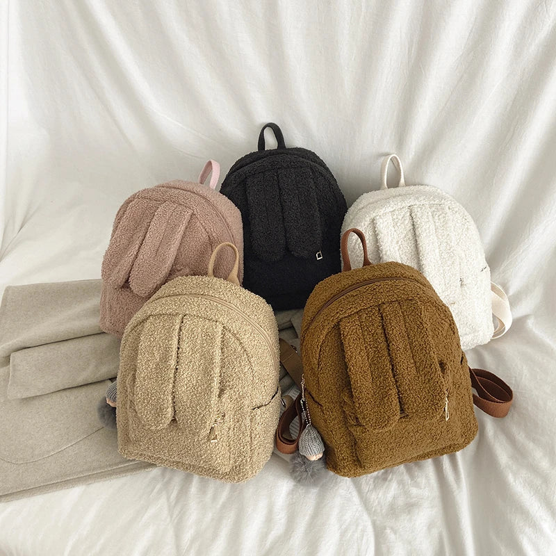 Big Ears Women's Lady Backpack Short Plush Furry Children Packsack