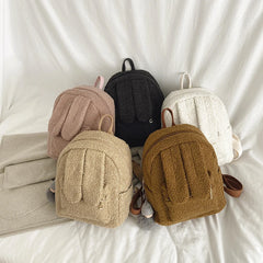 Big Ears Women's Lady Backpack Short Plush Furry Children Packsack