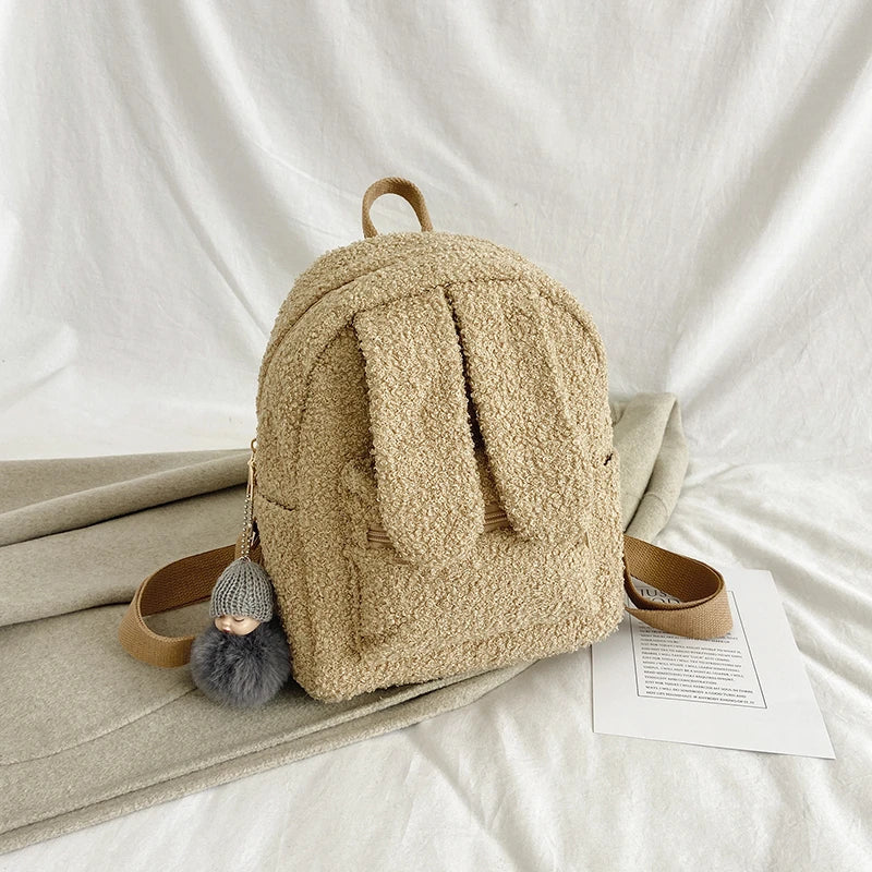 Big Ears Women's Lady Backpack Short Plush Furry Children Packsack