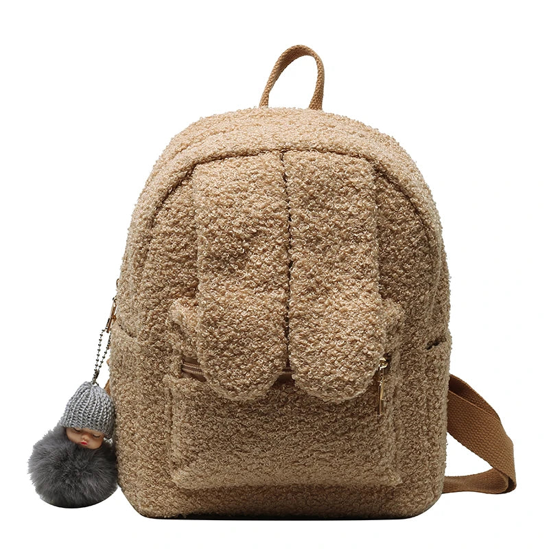 Big Ears Women's Lady Backpack Short Plush Furry Children Packsack