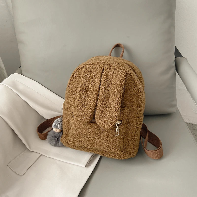 Big Ears Women's Lady Backpack Short Plush Furry Children Packsack