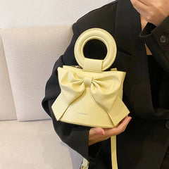 Stone Pattern Leather Crossbody Bag Round Wooden Handle Handbag