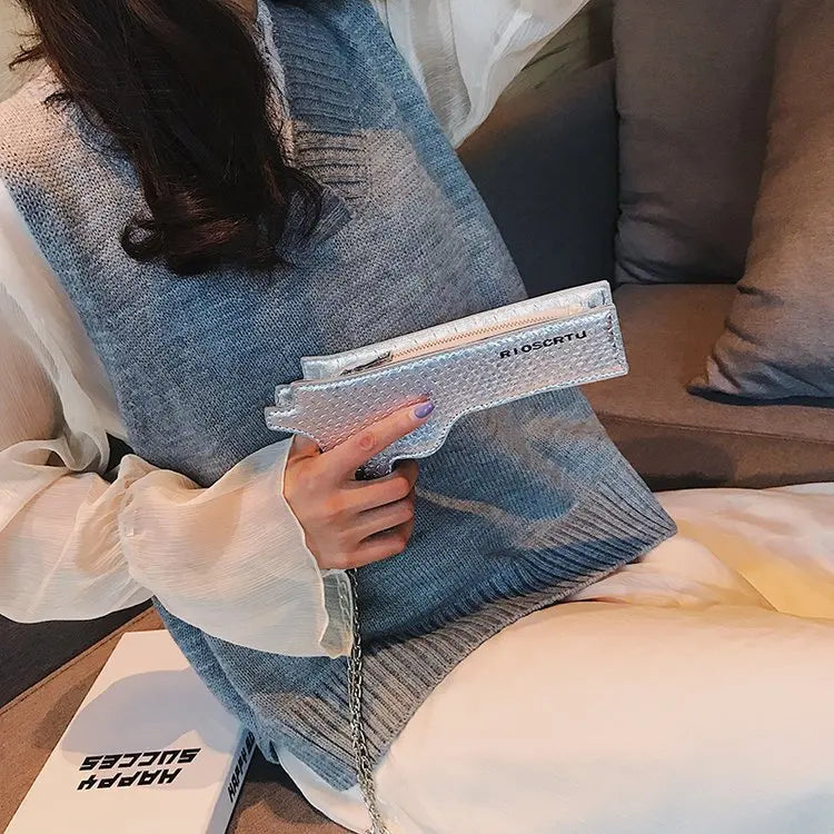 Funny Pistol Messenger Bag Childlike Chain Shoulder Purse Female