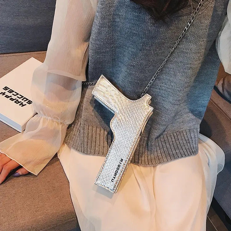 Funny Pistol Messenger Bag Childlike Chain Shoulder Purse Female