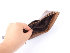 RFID Men's Leather Wallet Double Zipper Vintage Handbag