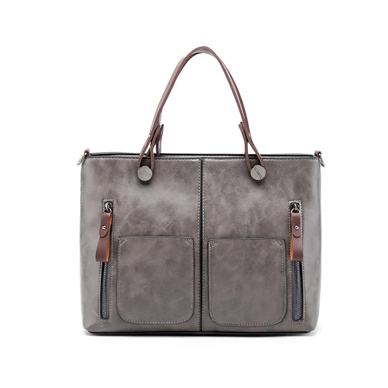 Vintage Lady Handbags Women Shoulder Bags Double Pocket Tote Bags