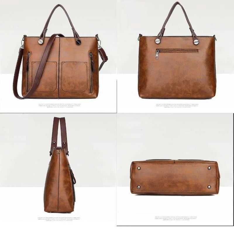 Vintage Lady Handbags Women Shoulder Bags Double Pocket Tote Bags