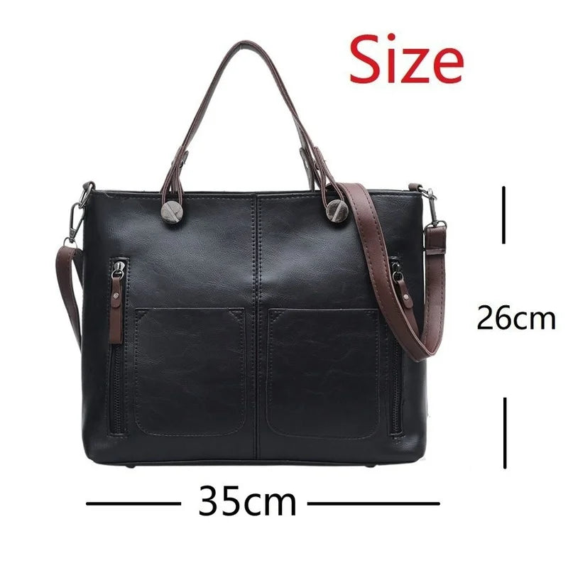 Vintage Lady Handbags Women Shoulder Bags Double Pocket Tote Bags