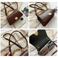 British Small Square Bag Women's Handbag PU Leather Chain Shoulder