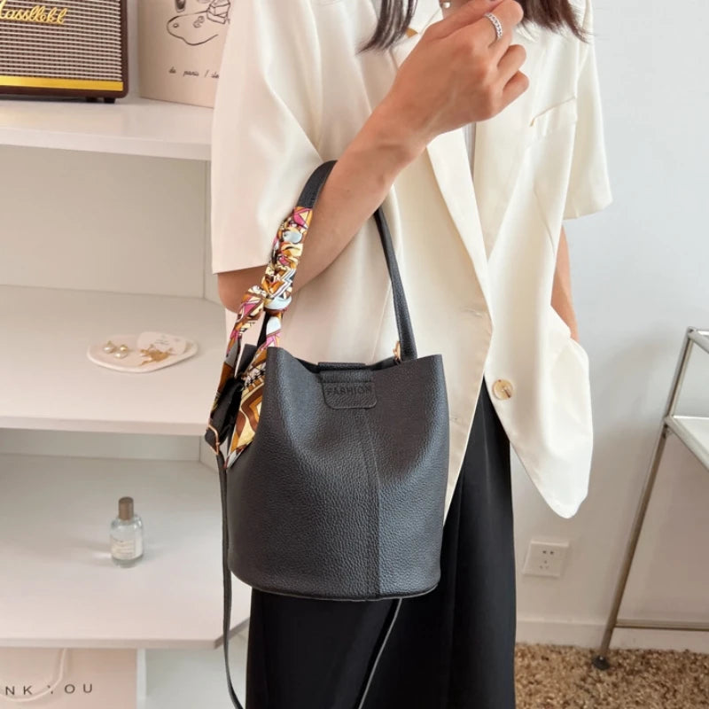 High-capacity Silk Scarf Bucket Bag for Women