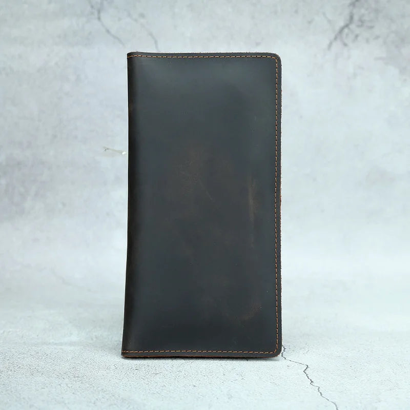 Mens Long Crazy Horse Cow Leather Wallets Clutch Vintage Male Money Bag