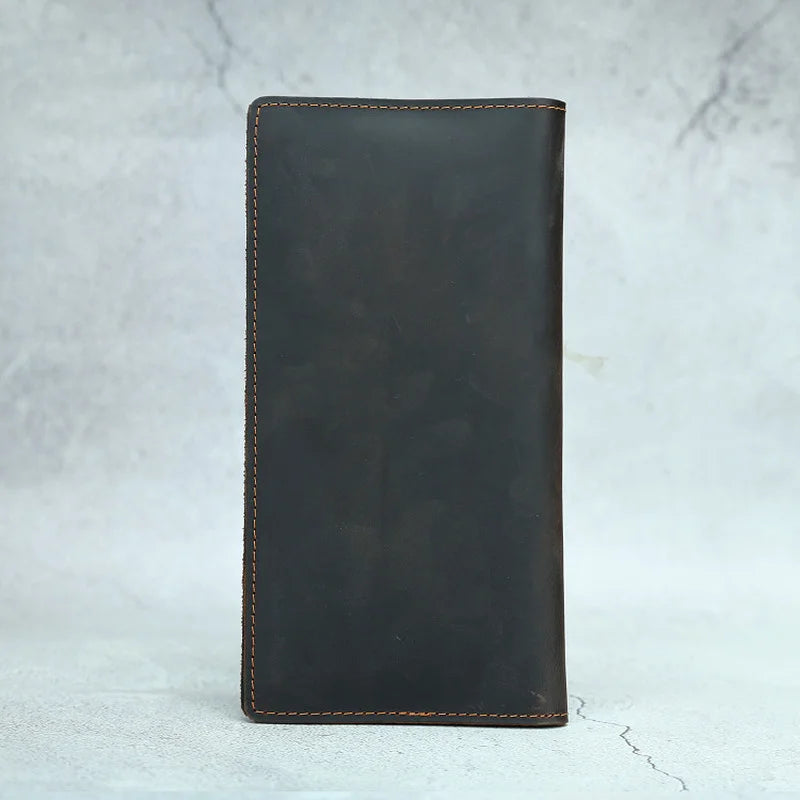 Mens Long Crazy Horse Cow Leather Wallets Clutch Vintage Male Money Bag