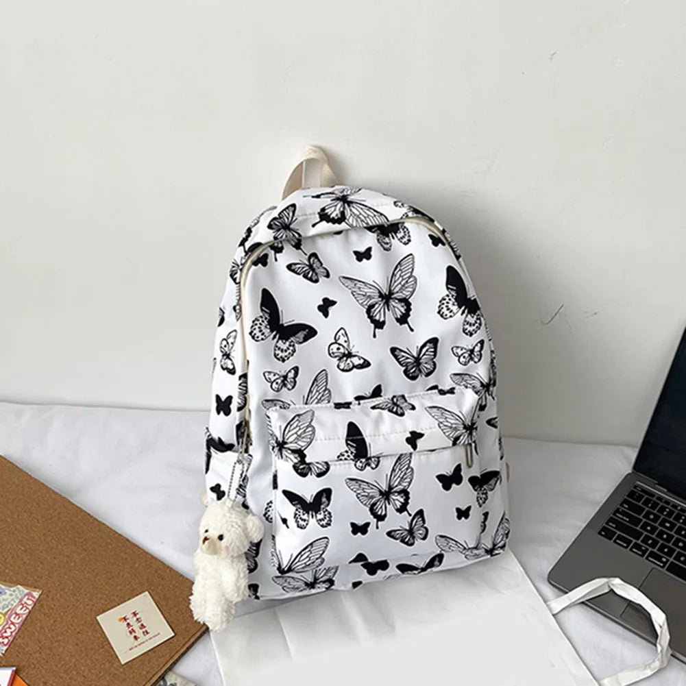 Butterfly Print Schoolbag Women Backpack Casual Oxford College Lady Laptop Bag