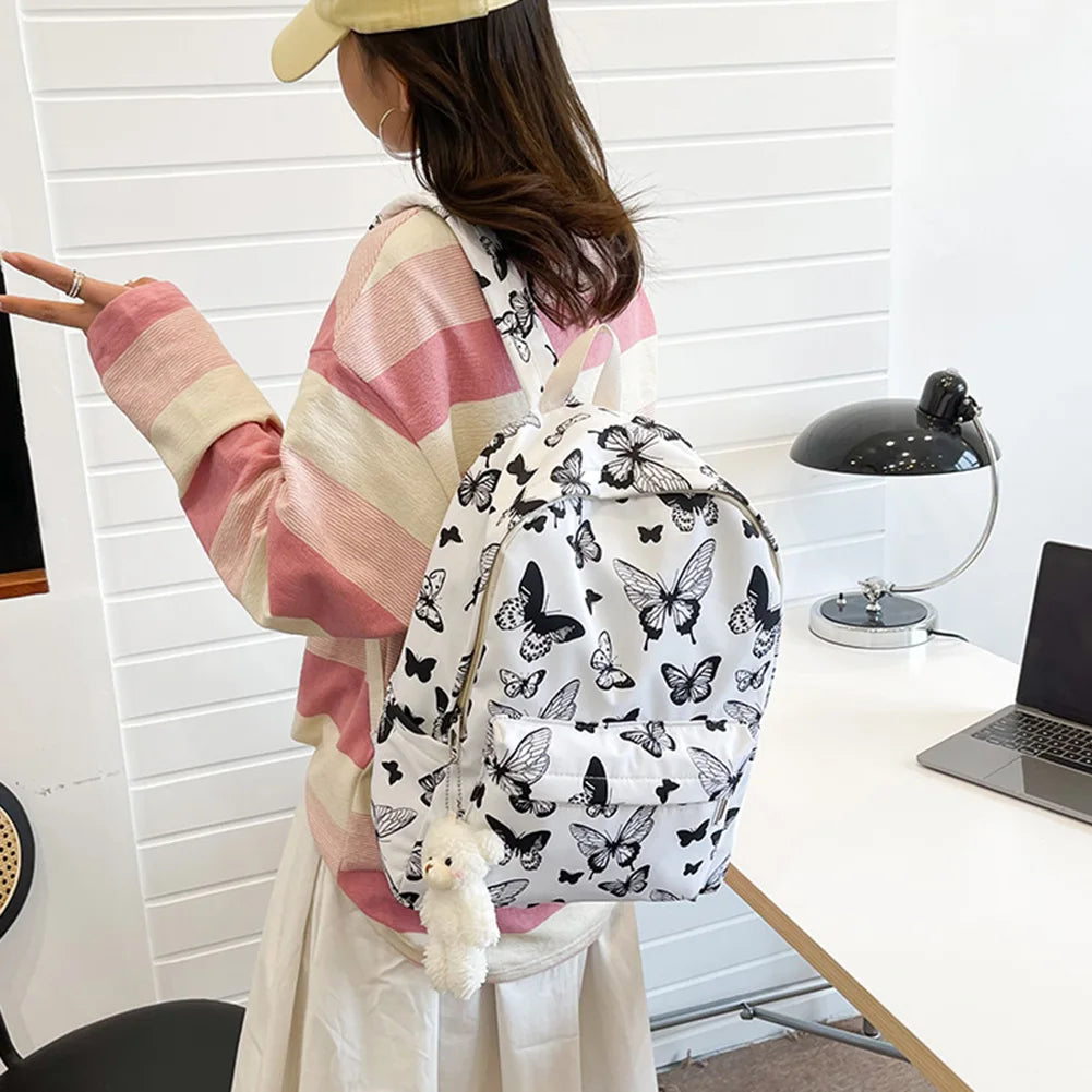 Butterfly Print Schoolbag Women Backpack Casual Oxford College Lady Laptop Bag