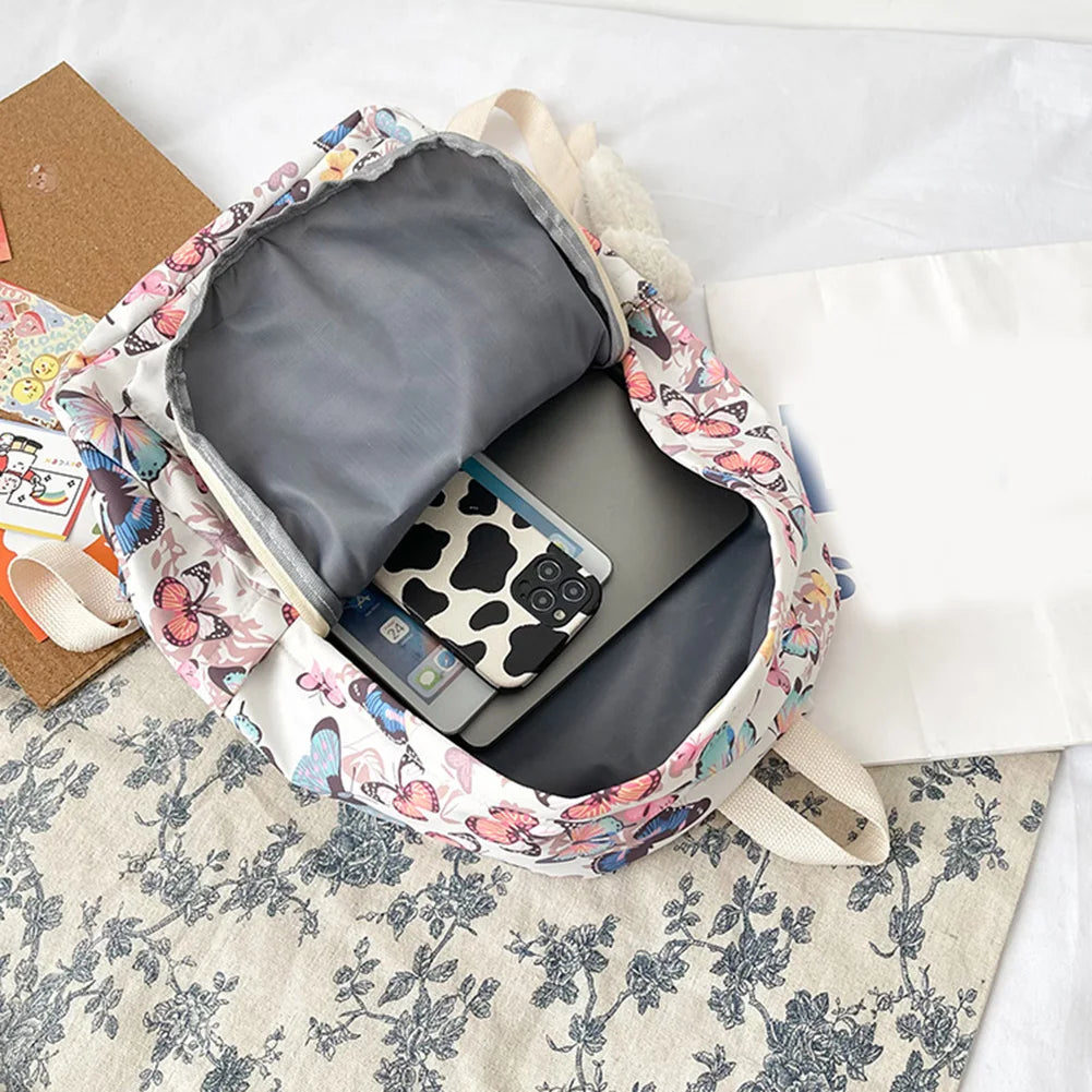 Butterfly Print Schoolbag Women Backpack Casual Oxford College Lady Laptop Bag
