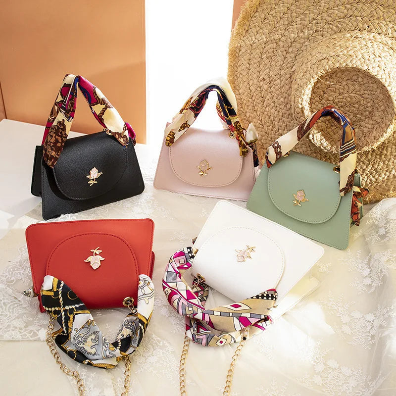 Candy Women Mini Crossbody Bag Scarf Handle Bag Handbags Hollow Mobile Phone Sma
