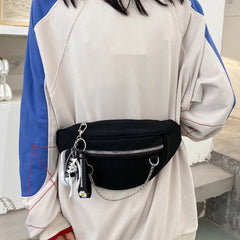 Canvas Chain Fanny Waist Bag Zipper Chest Bag Sport Travel Girl Waist Belt Bags