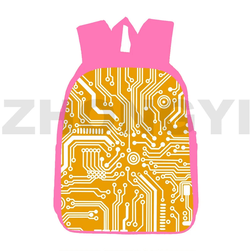 Canvas Circuit Board Backpack 12/16 Inch 3D Chip Men Street Travel Bag