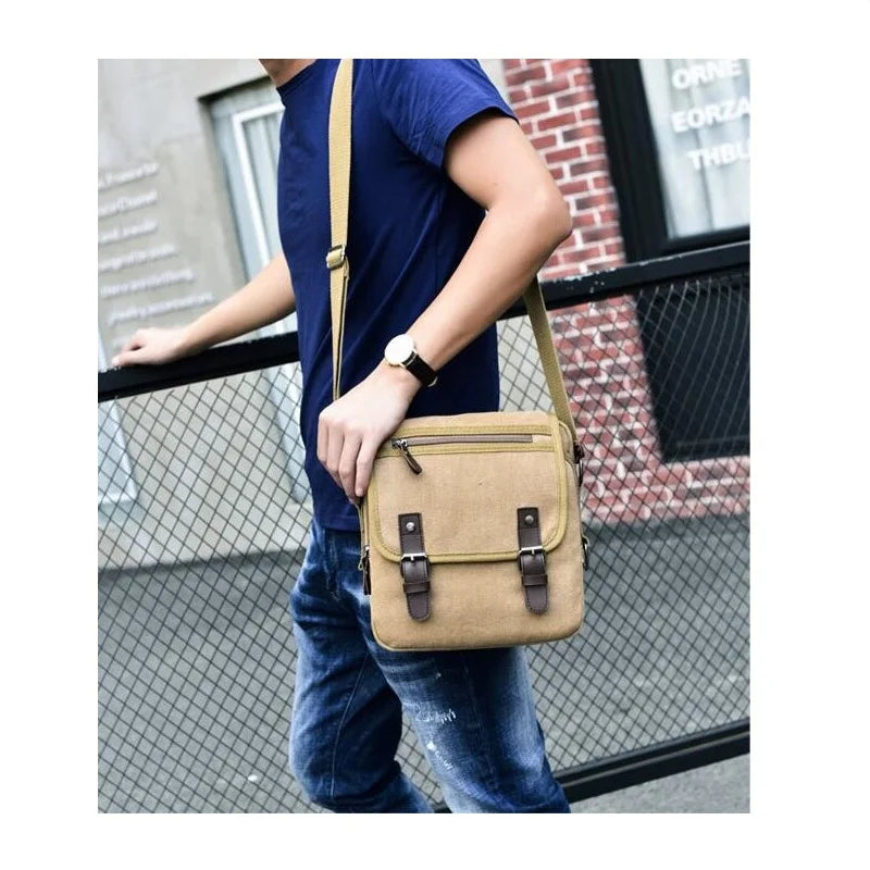 Canvas Messenger Bag Men Zipper Flap Shoulder Bag Casual Travel Crossbody