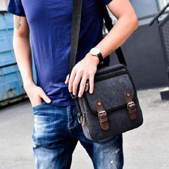 Canvas Messenger Bag Men Zipper Flap Shoulder Bag Casual Travel Crossbody