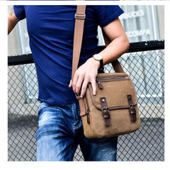 Canvas Messenger Bag Men Zipper Flap Shoulder Bag Casual Travel Crossbody